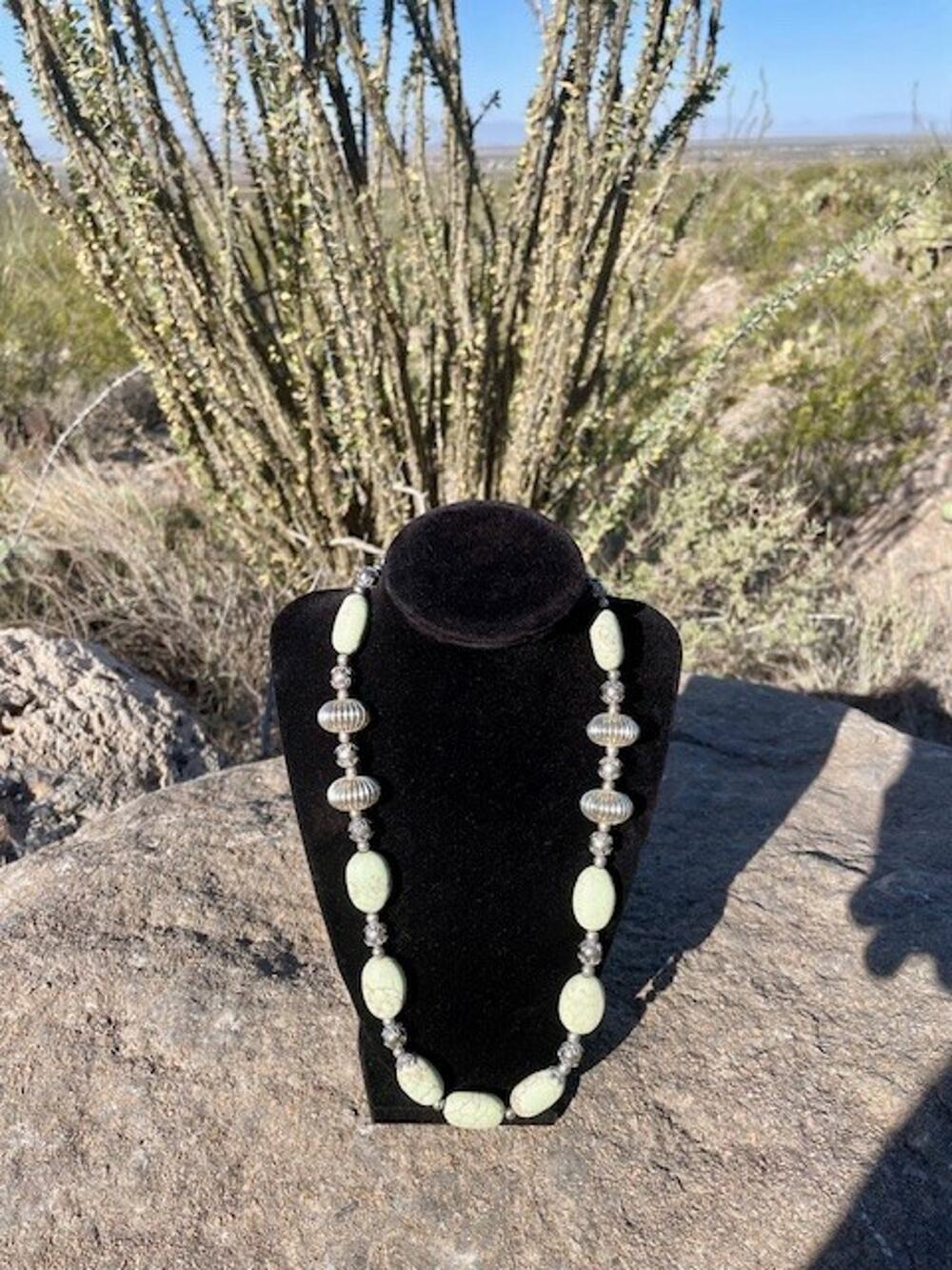 Native American Lemon Chrysoprase Style Beaded Necklace 10" by Elaine Shelby